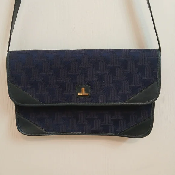 Lanvin Vintage Canvas and Leather Blue Flap Shoulder Bag. - Picture 9 of 9